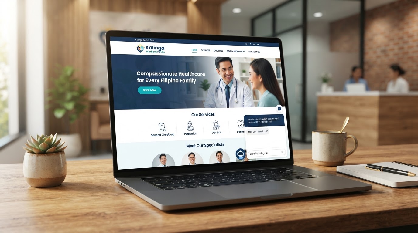 Filipino clinic website with an AI chat assistant answering patient questions