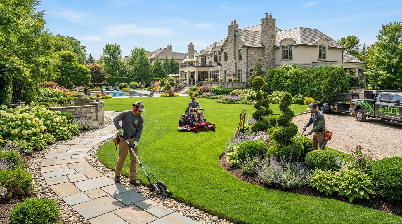 Landscaping team showcasing outdoor transformation