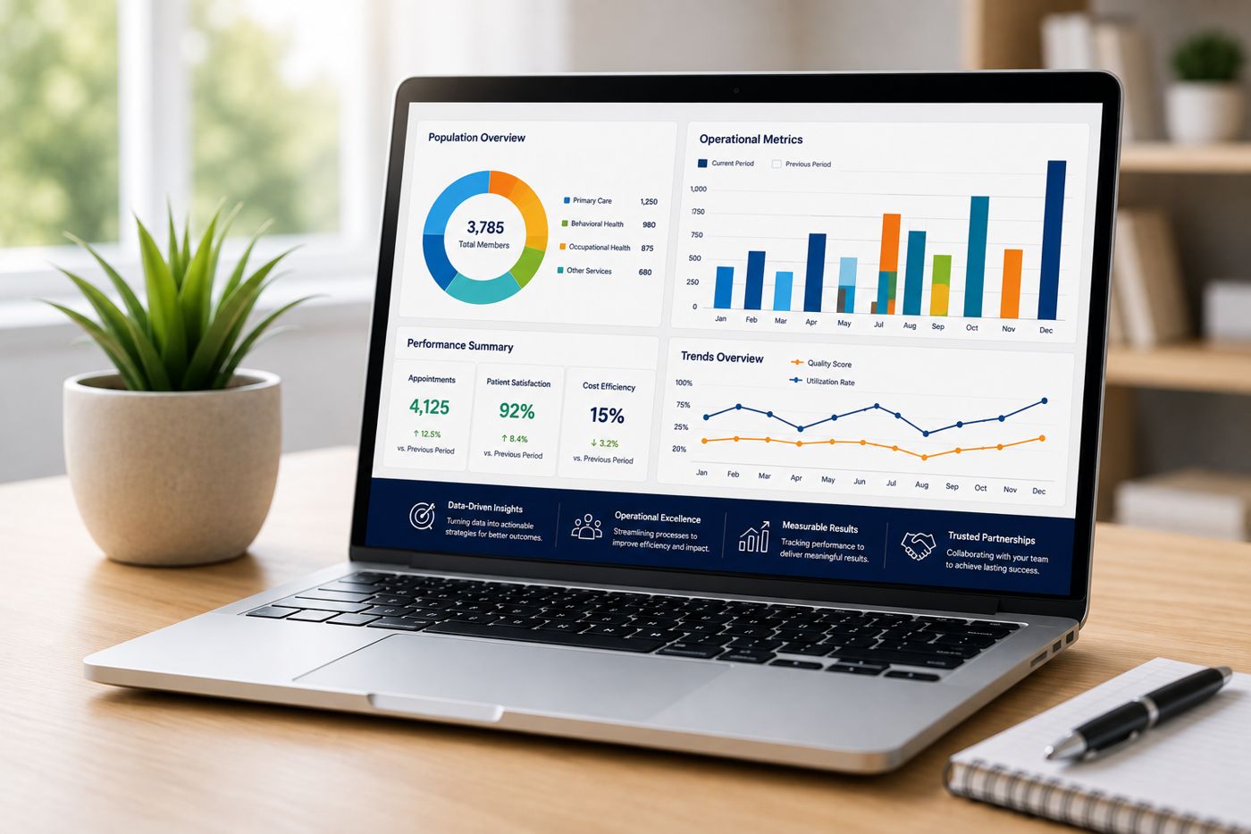 Laptop showing a healthcare analytics dashboard