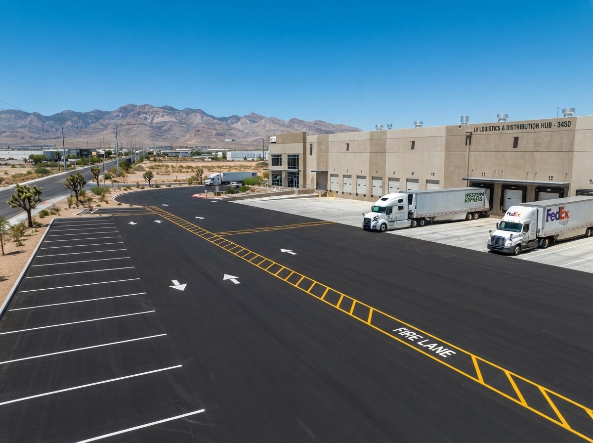 A paved warehouse parking lot with truck access in Las Vegas, NV