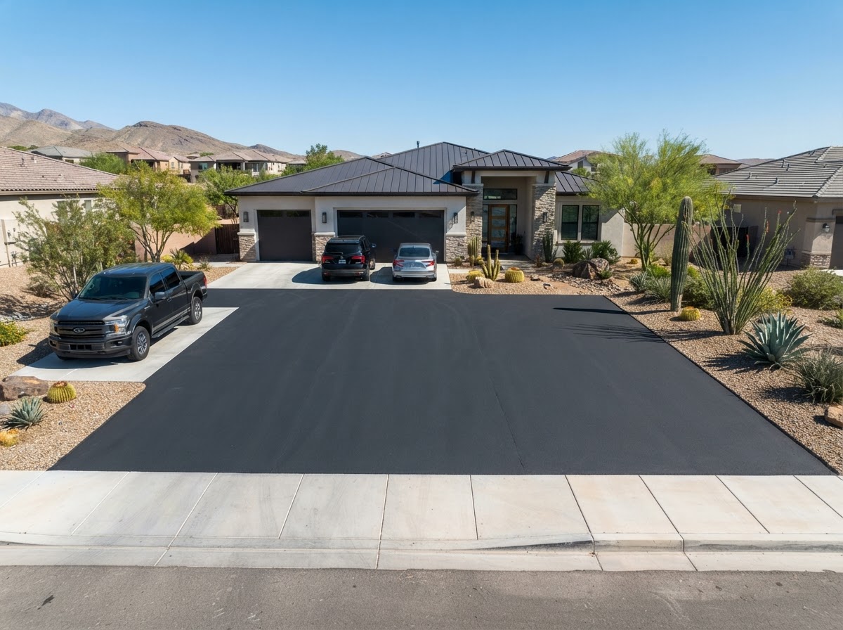 A widened asphalt driveway in Las Vegas, NV