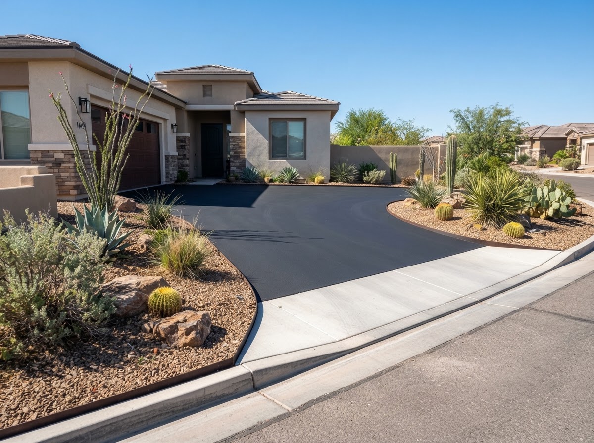 A freshly paved driveway replacing gravel in Las Vegas, NV