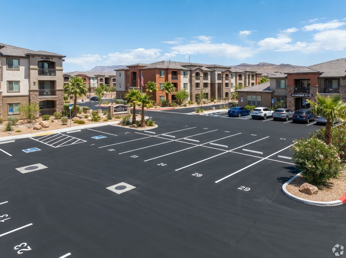 A finished apartment community parking lot in Las Vegas, NV