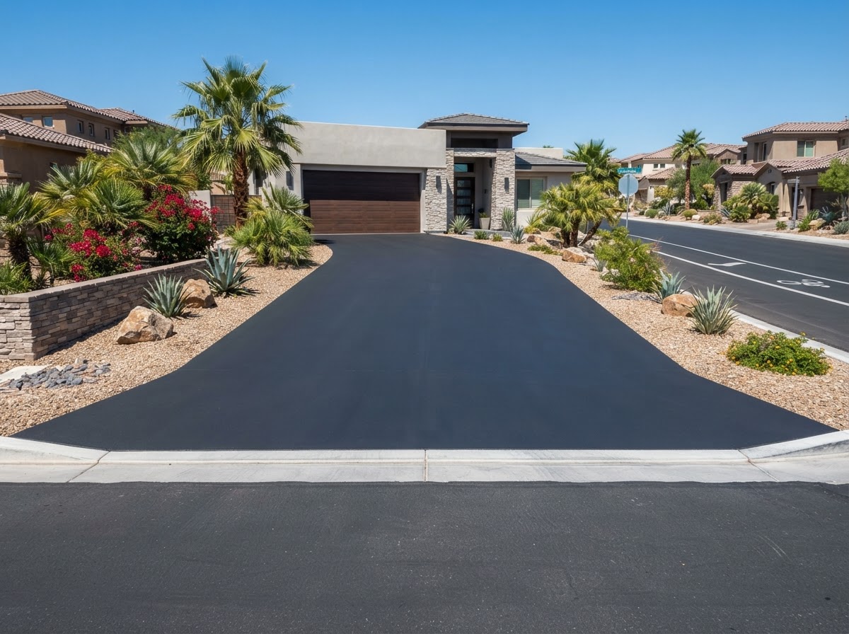 An asphalt driveway with a clean apron in Las Vegas, NV