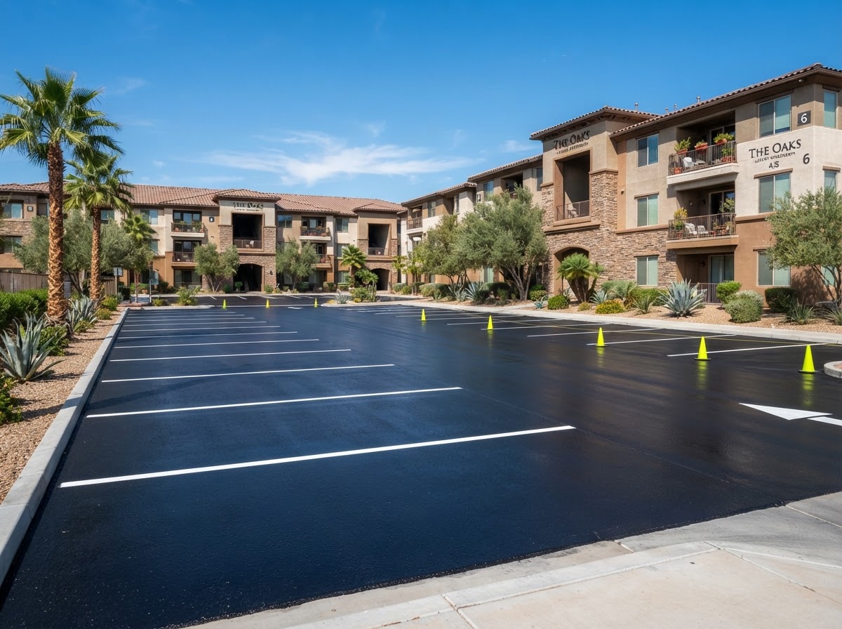 A sealcoated apartment complex lot in Las Vegas, NV