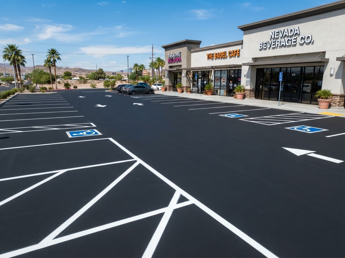 A commercial lot sealcoating with restriping in Paradise, NV