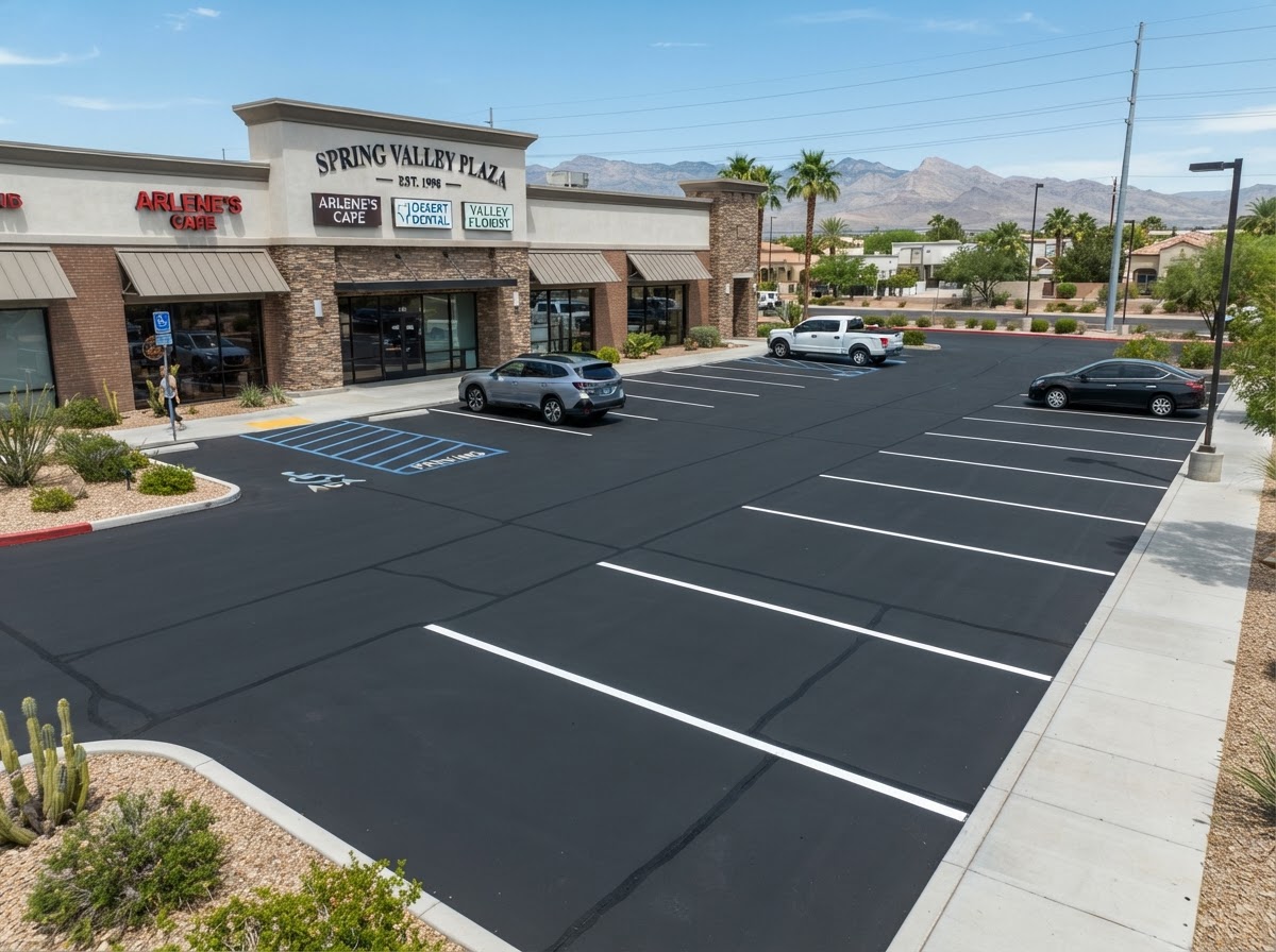 A small business lot sealcoated with crack filling in Spring Valley, NV