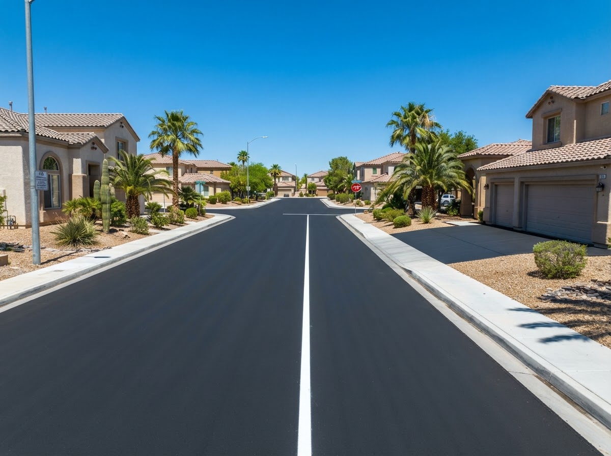 An HOA community street and lot sealcoated in Spring Valley, NV