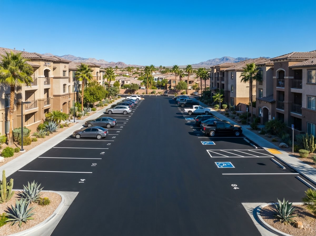 An apartment complex lot refreshed with sealcoat in Spring Valley, NV