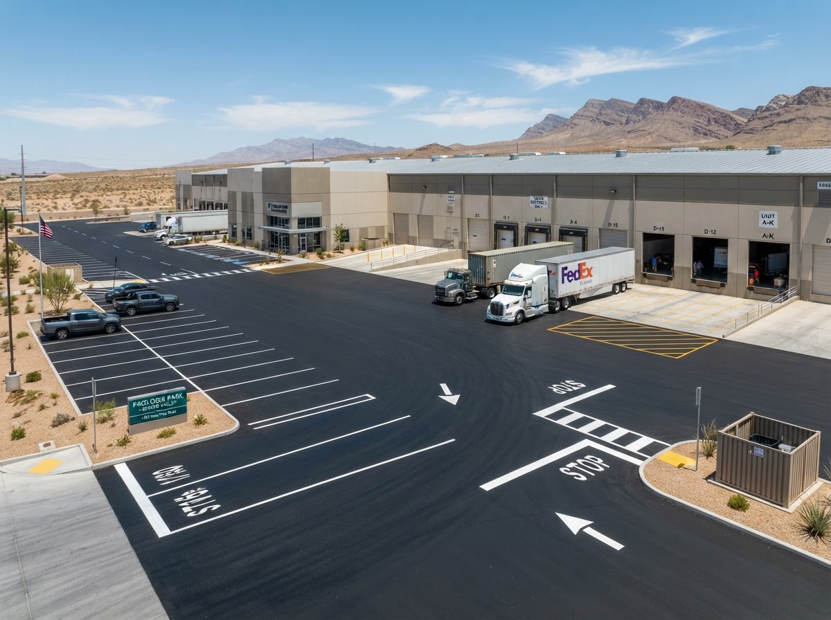 A warehouse parking lot with truck access paved in Spring Valley, NV