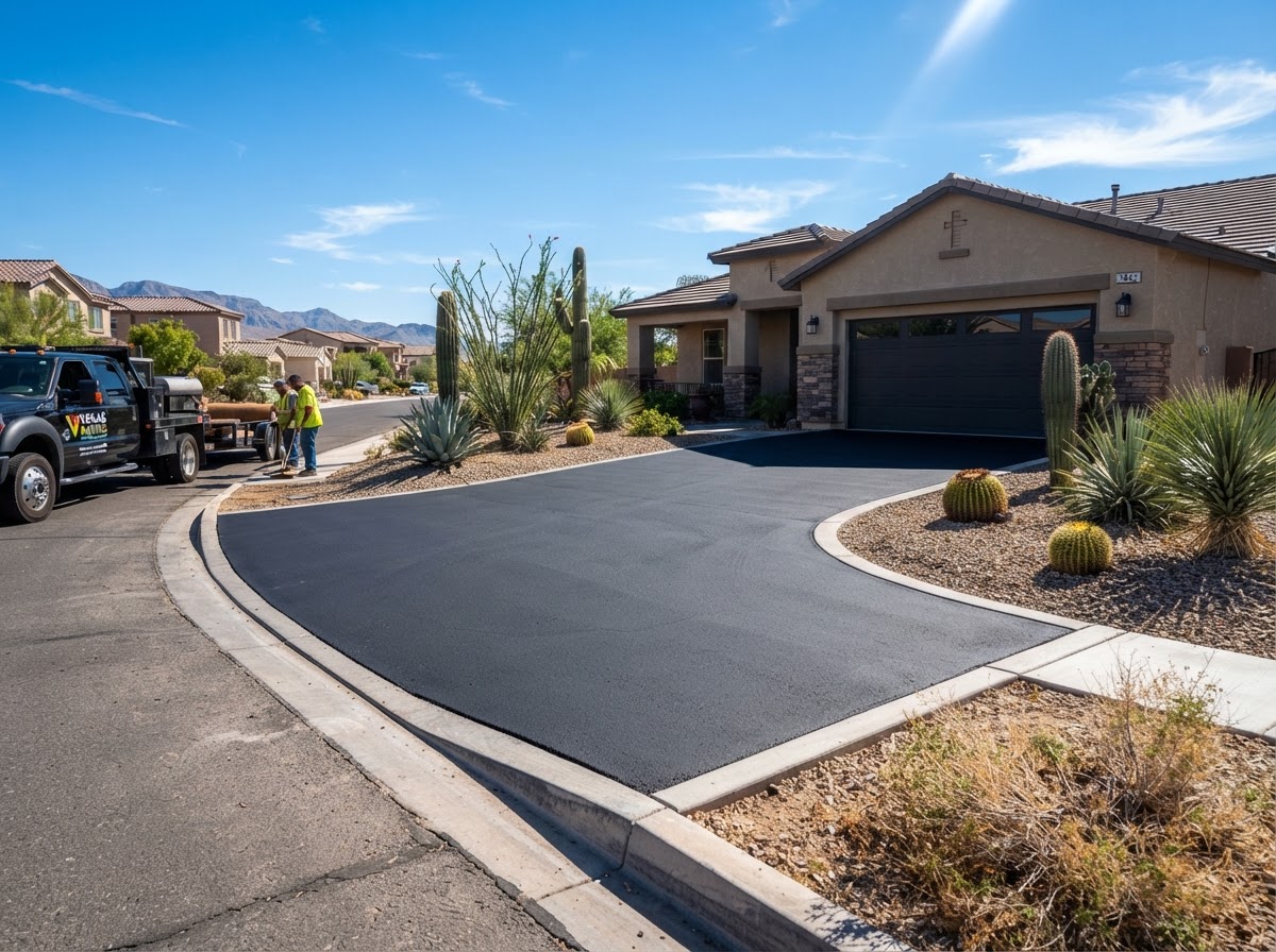 A new asphalt driveway replacing gravel in Spring Valley, NV