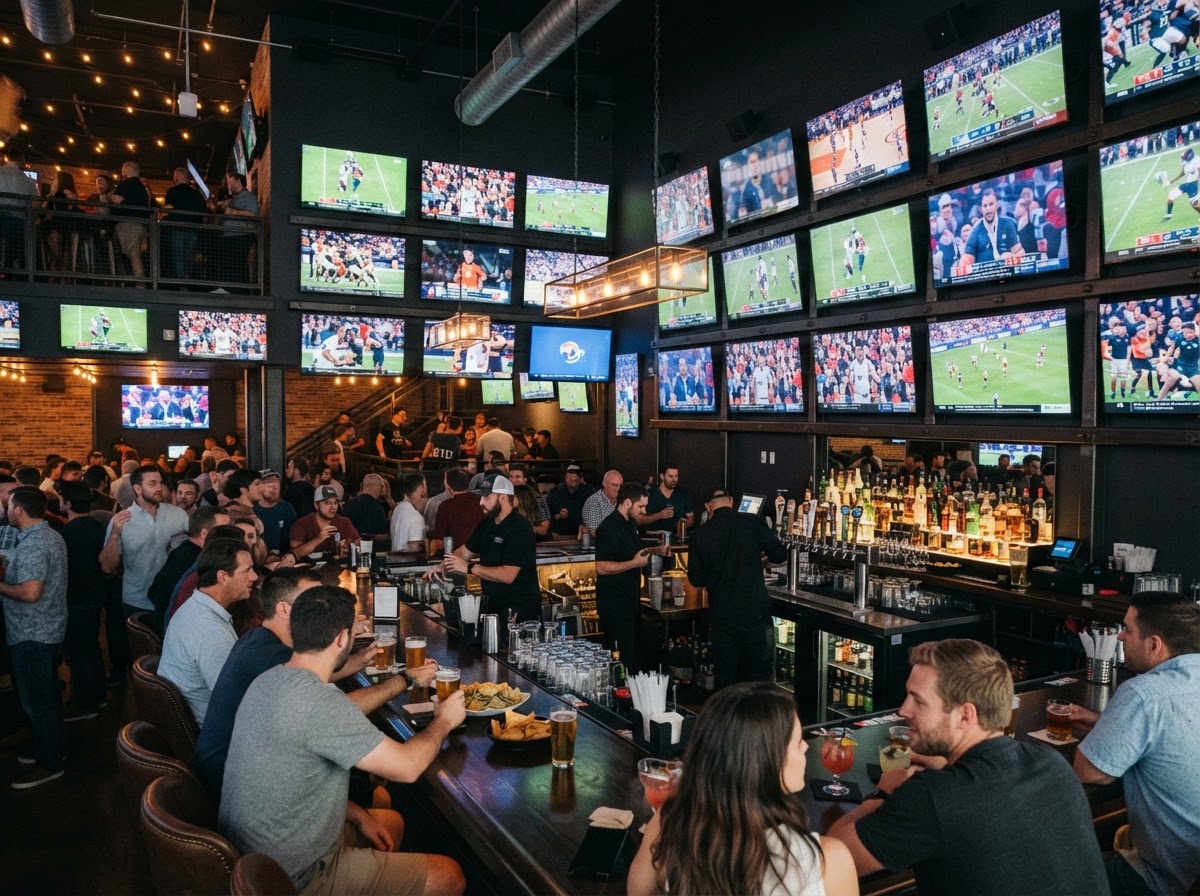 75+ flat-screen TVs at Madd Hatter