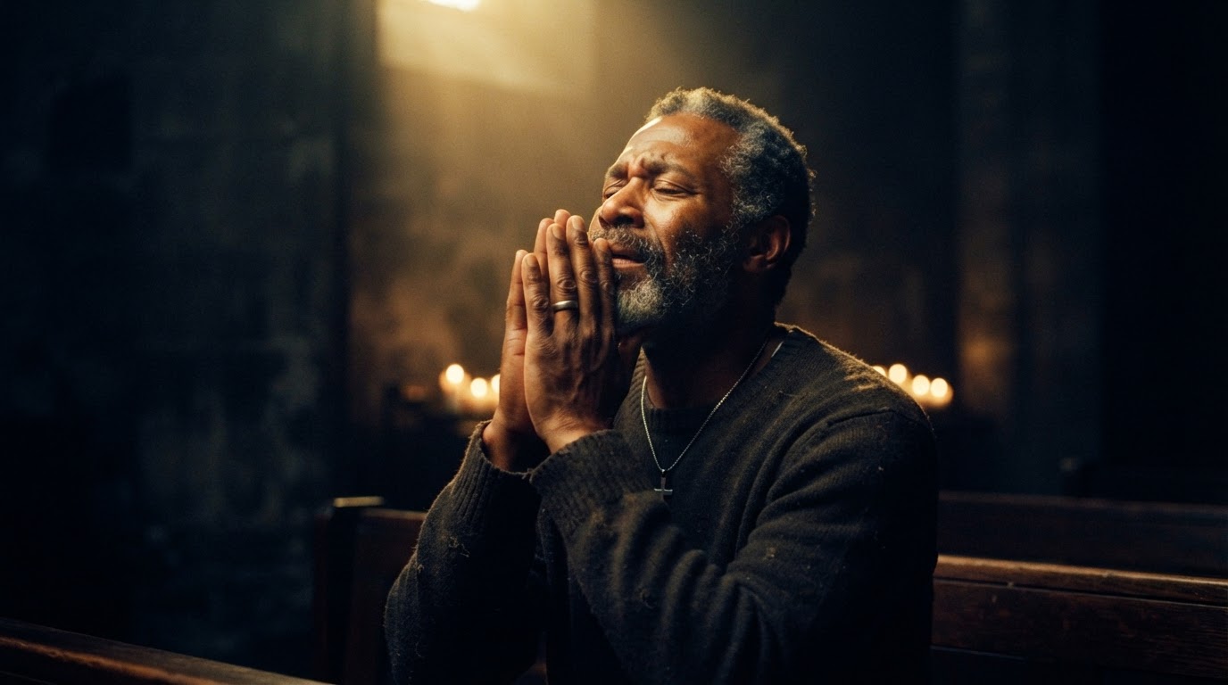 Man in sincere solemn prayer