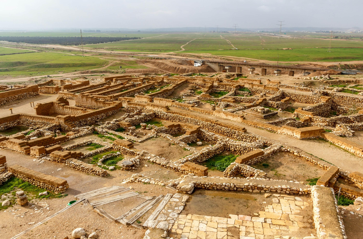 Tel Arad archaeological ruins of the lower city and surrounding Judean landscape