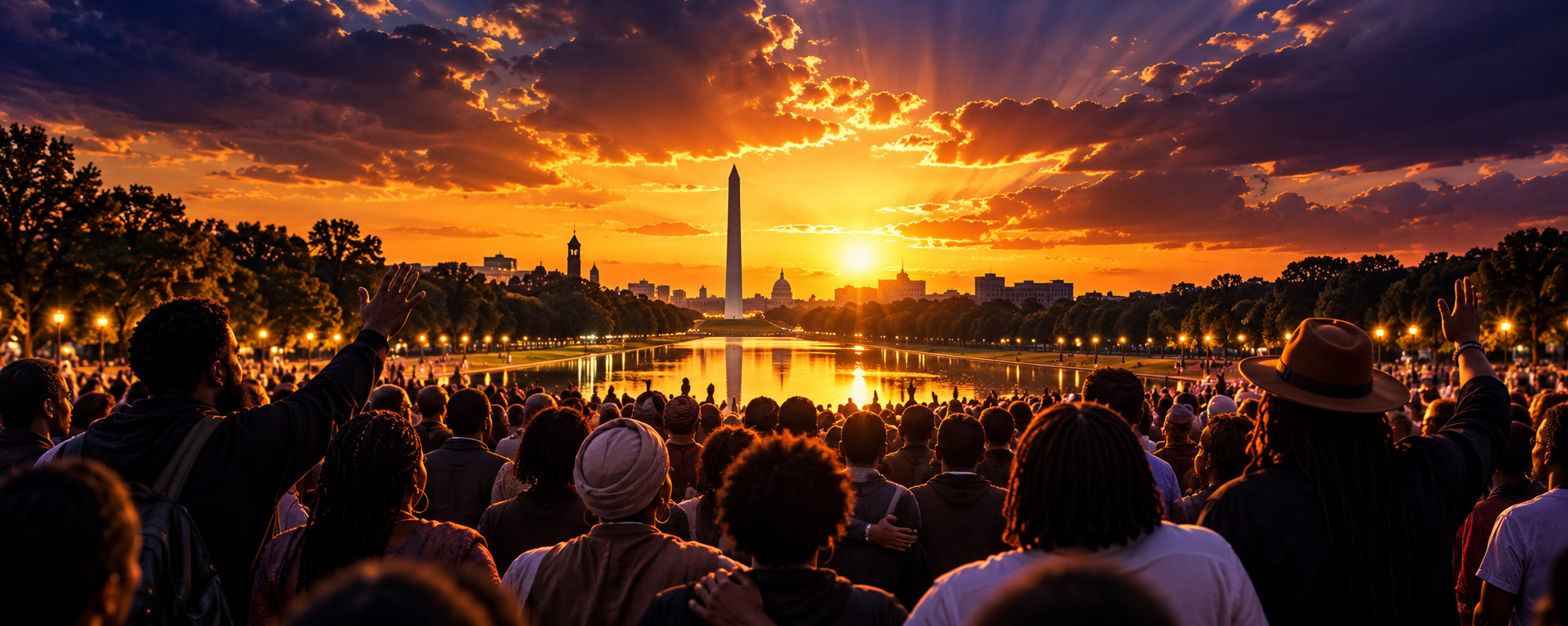 Washington D.C. national gathering at sunset