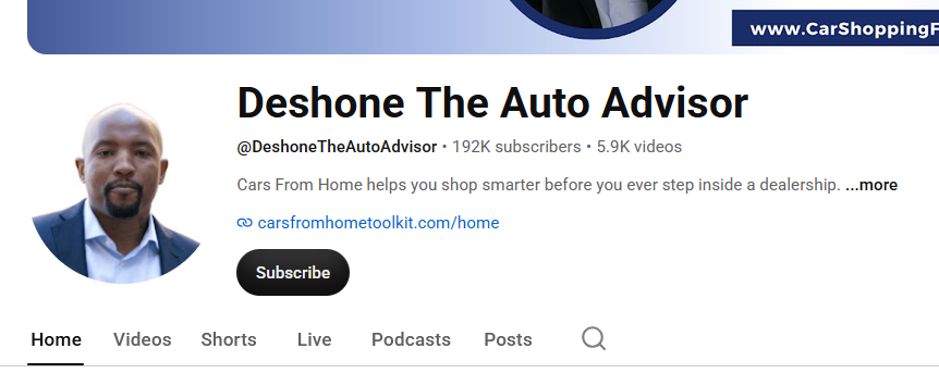 YouTube screenshot of Deshone The Auto Advisor channel