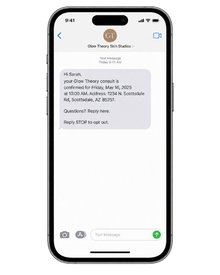 SMS 01: Booking Confirmation text message mockup on iPhone