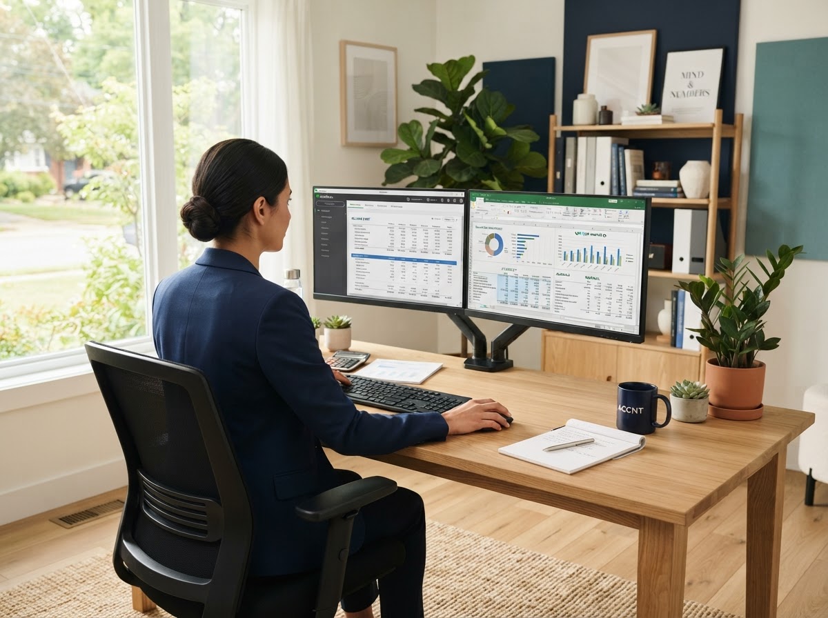 Professional accountant working remotely on financial software