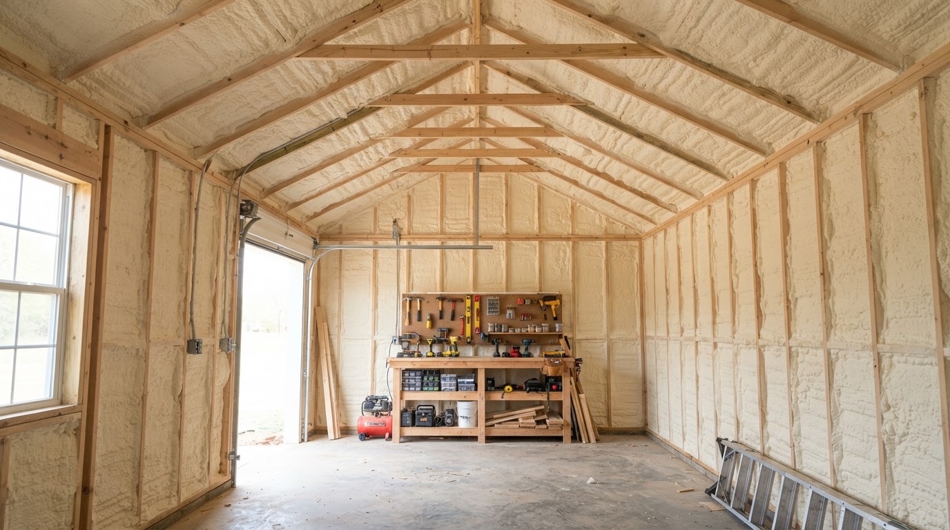 Before and after workshop spray foam insulation in Spring Hill, Tennessee