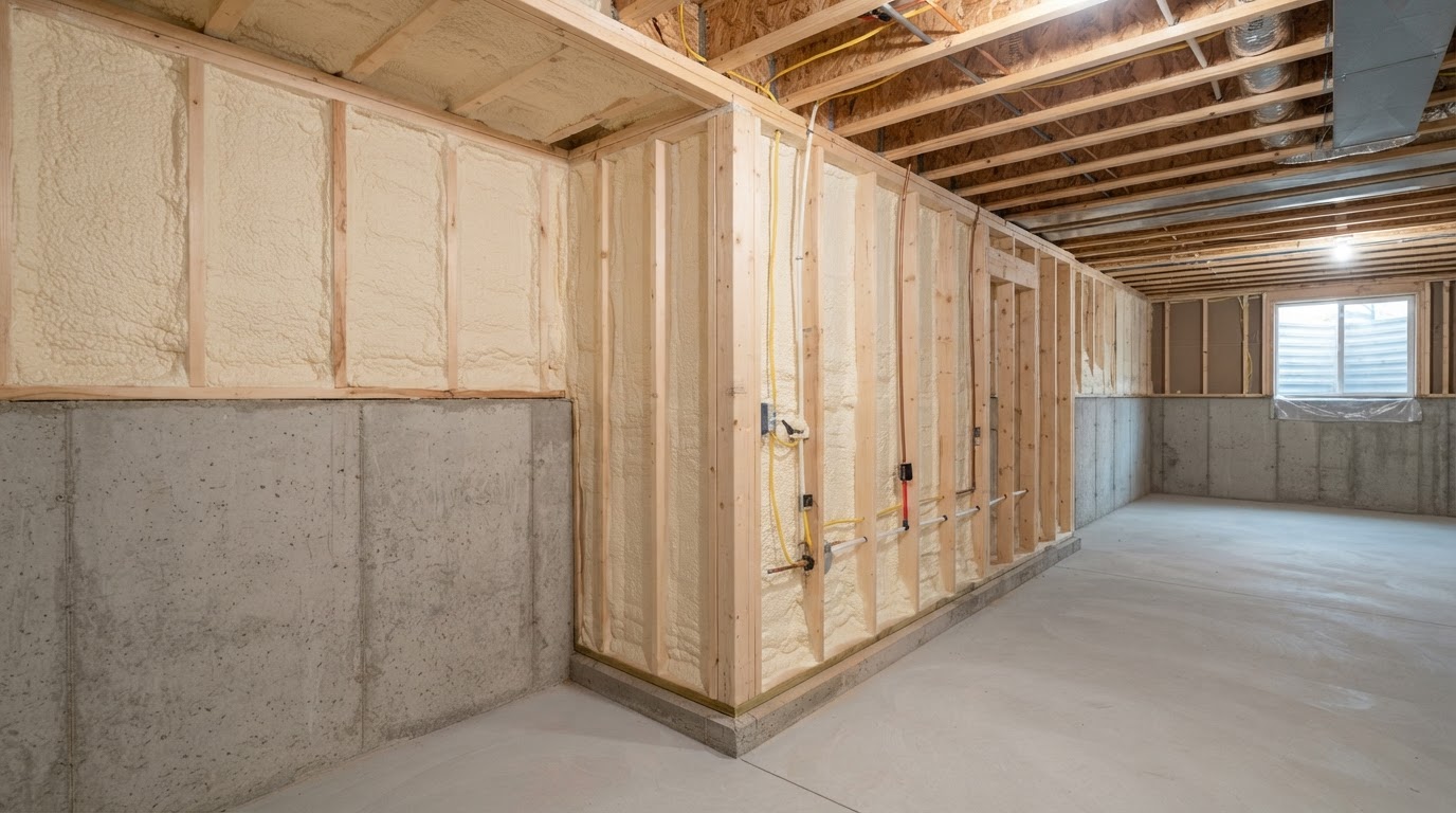 Before and after basement & foundation spray foam insulation in Spring Hill, Tennessee