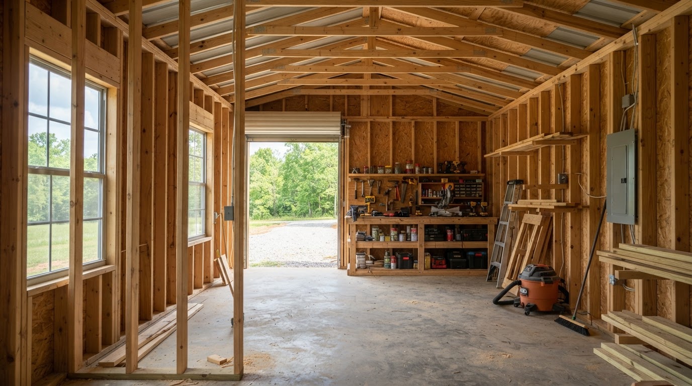 Before and after workshop spray foam insulation in Spring Hill, Tennessee