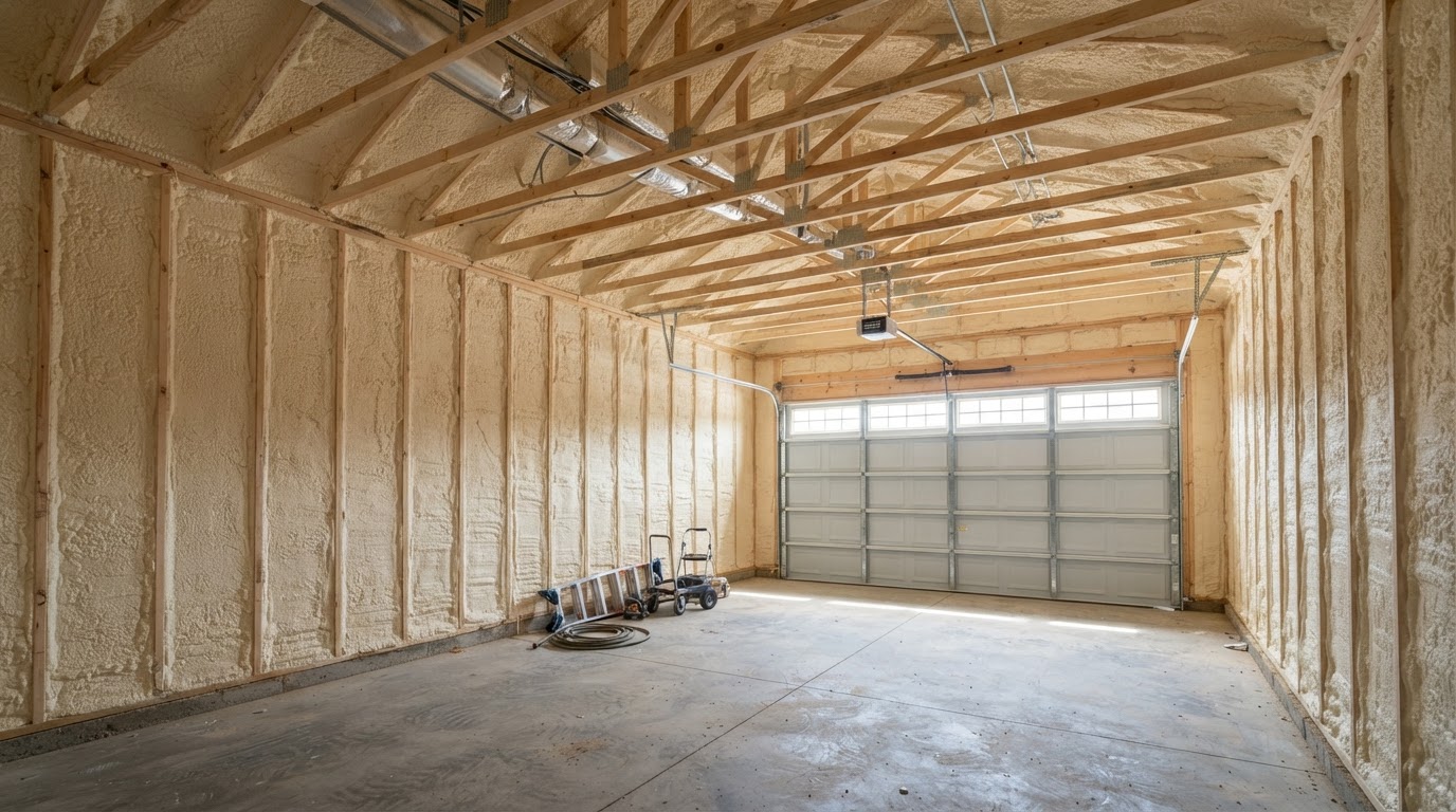 Before and after garage spray foam insulation near Spring Hill, Tennessee