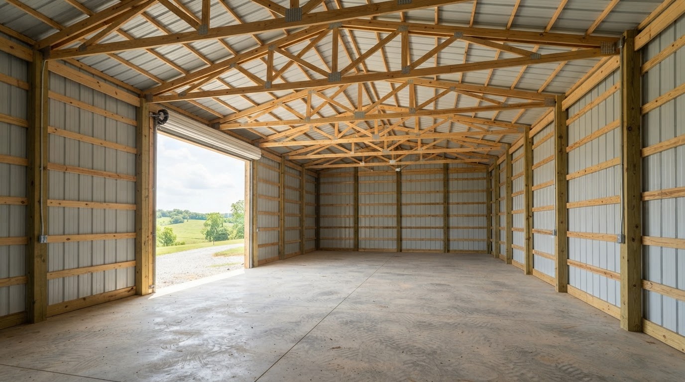 Before and after pole barn spray foam insulation near Spring Hill, Tennessee