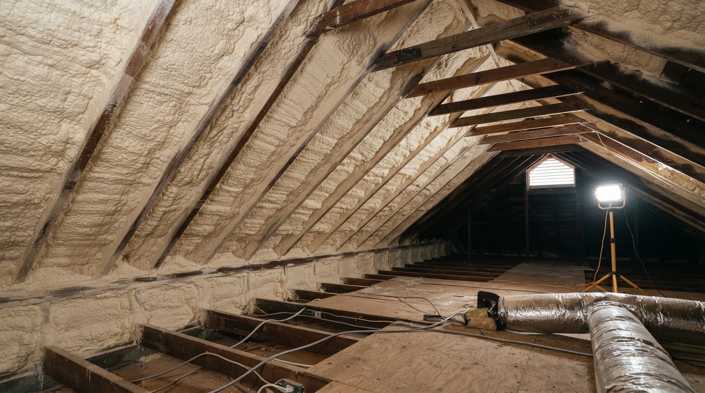 Before and after existing home spray foam insulation retrofit in Spring Hill, Tennessee