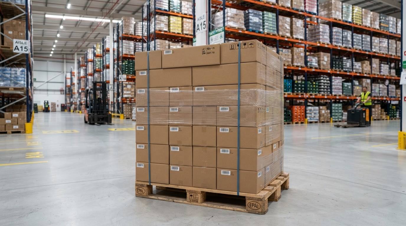 Pallets of wholesale casabe in modern distribution center