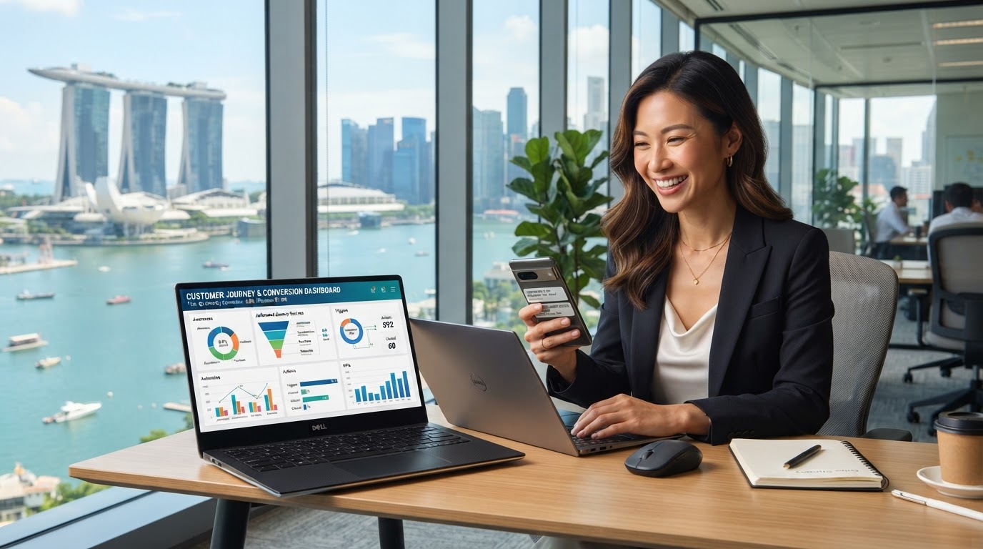 Confident smiling business leader experiencing high conversion with AI automation