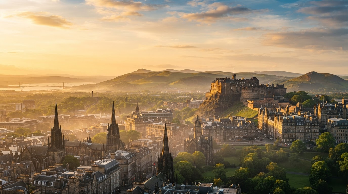 Scottish cityscape at golden hour