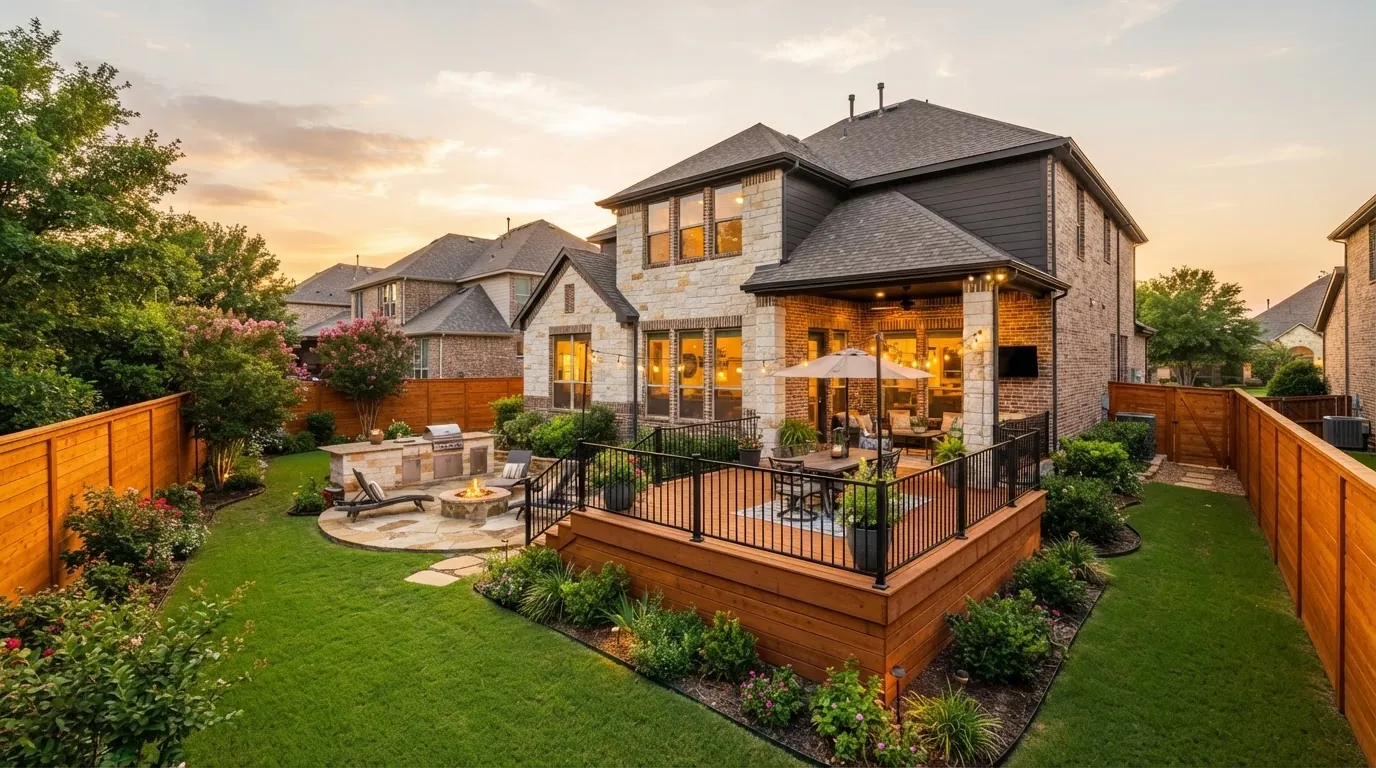 Stained cedar fence and patio in DFW home