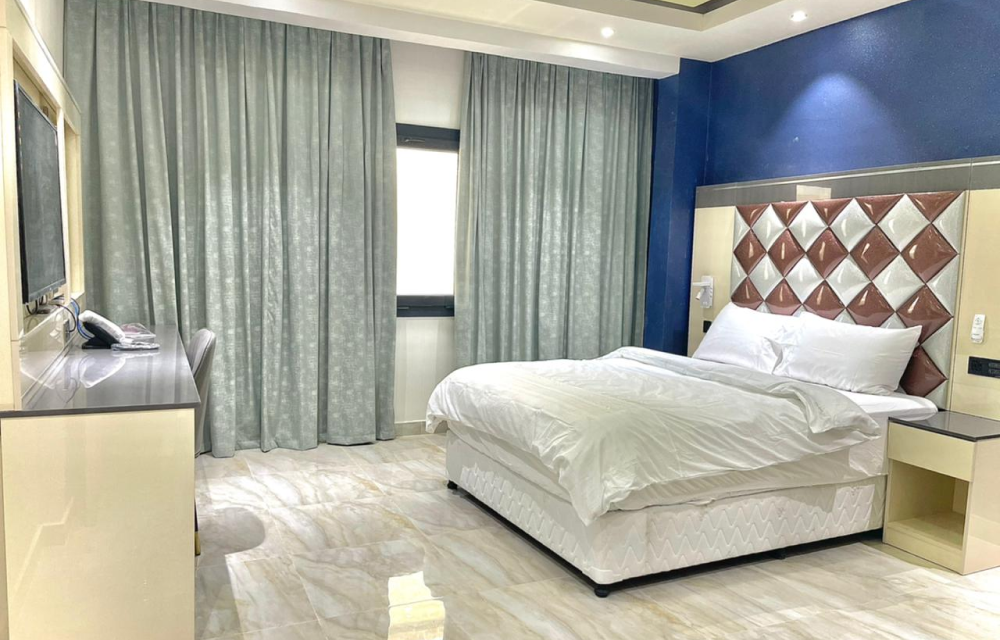 Standard room with warm neutral tones