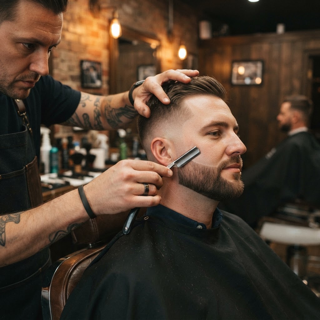 Detalle de arreglo de barba con navaja