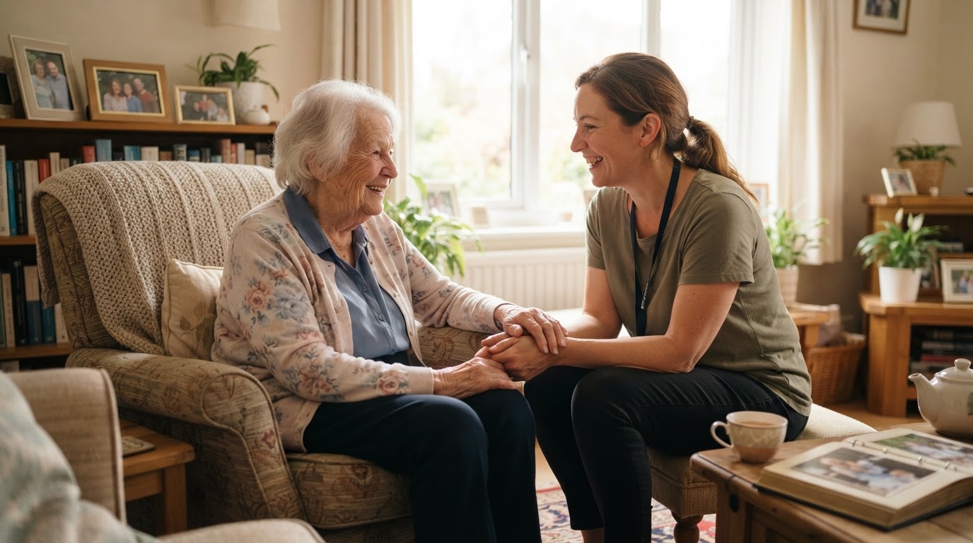 Caregiver listening to senior client