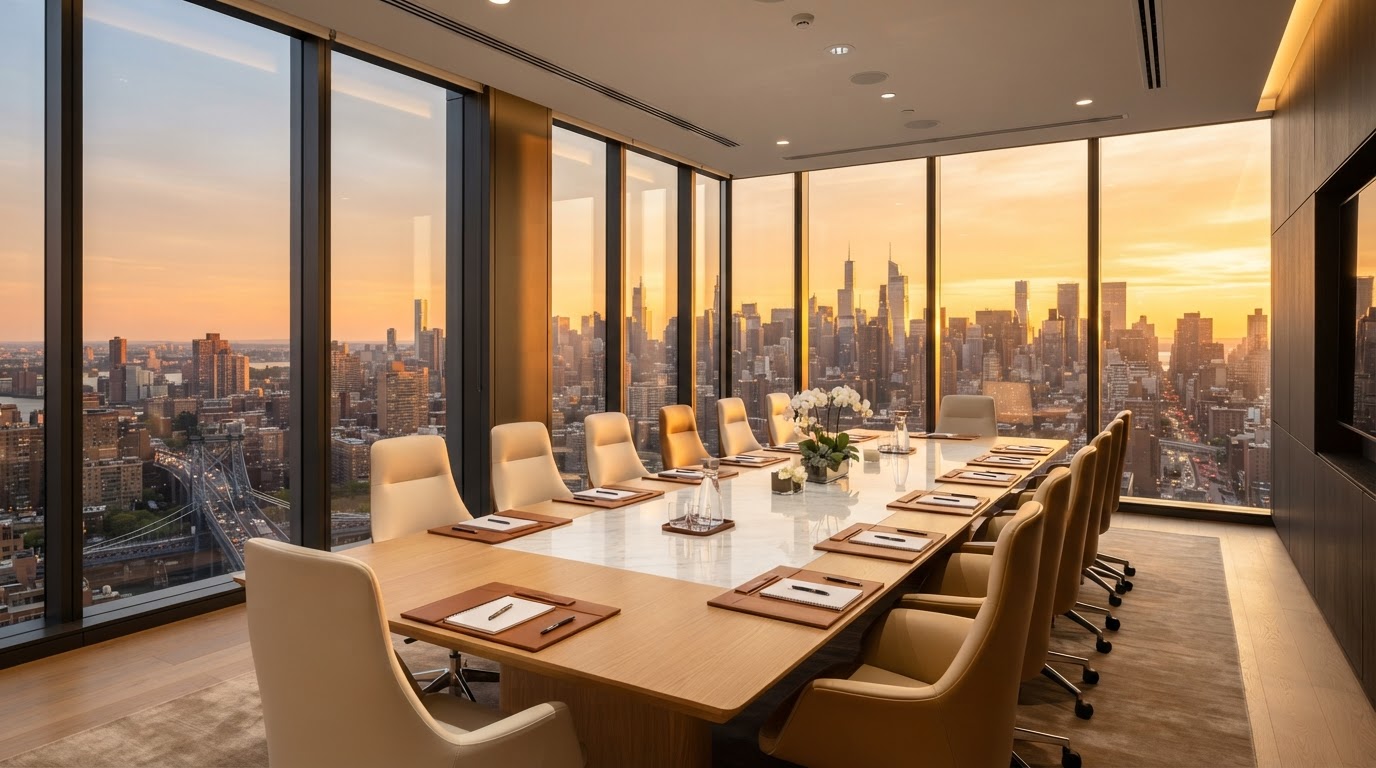 Executive boardroom overlooking city skyline, business consulting in Columbia SC