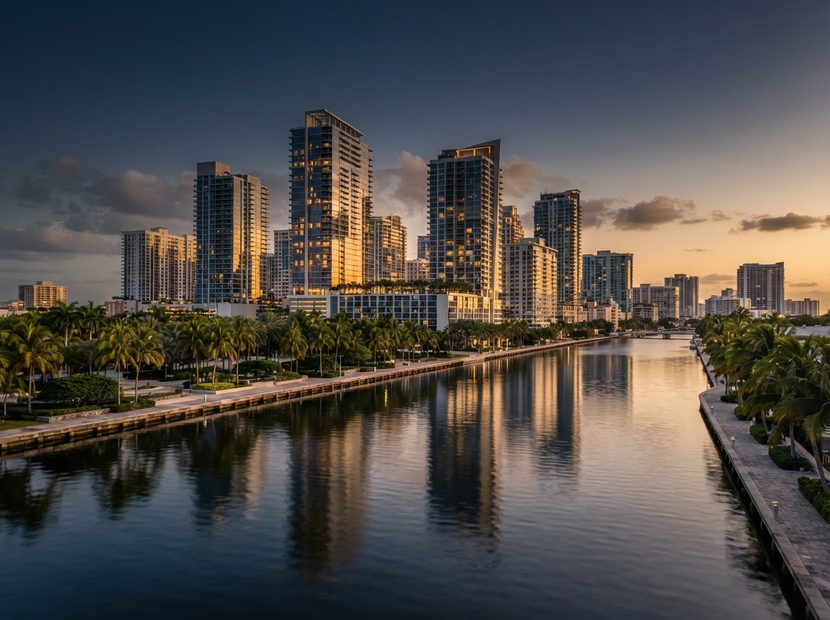 Fort Lauderdale, Florida skyline at golden hour