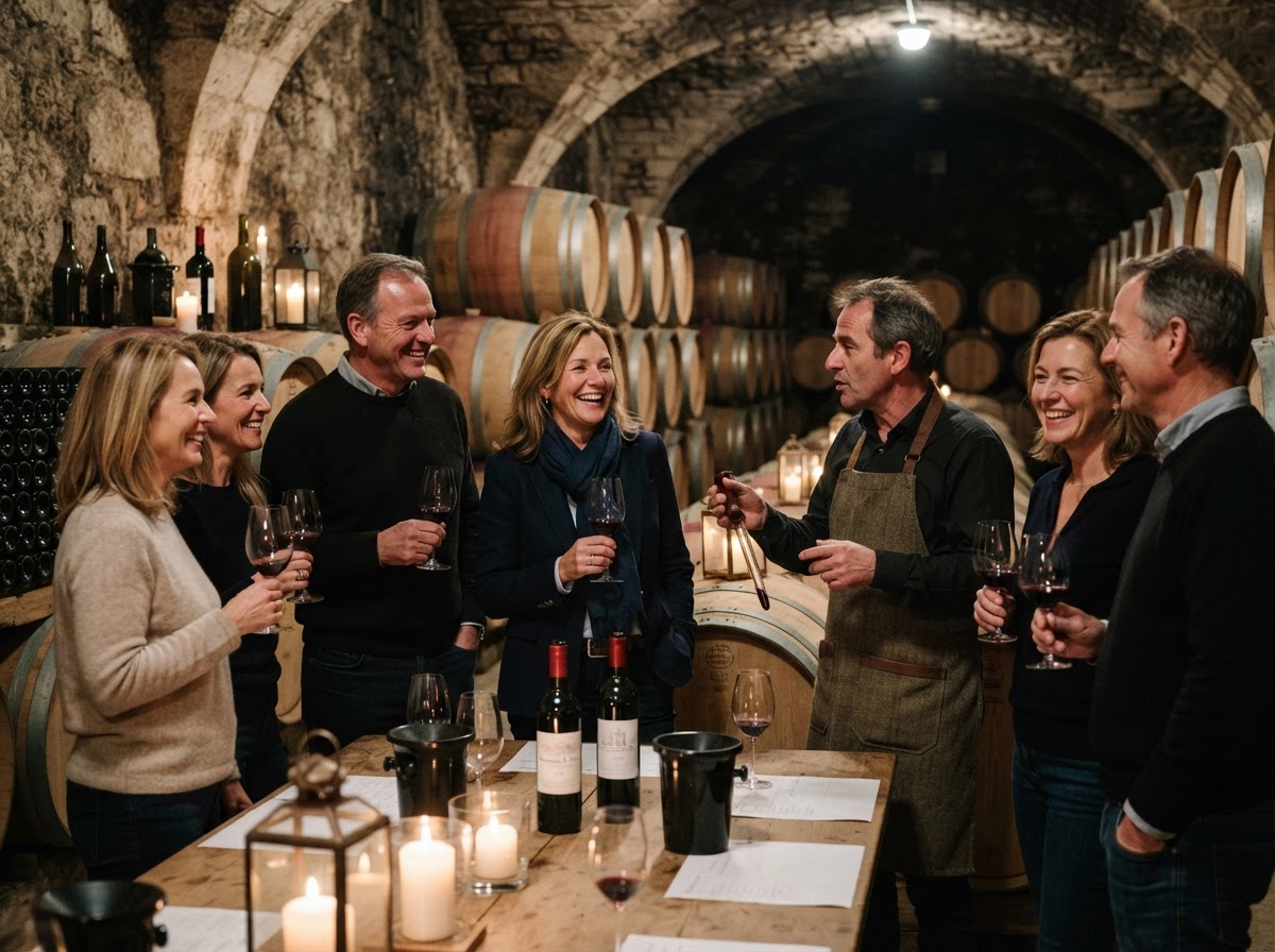Cata de vino guiada en una bodega histórica europea
