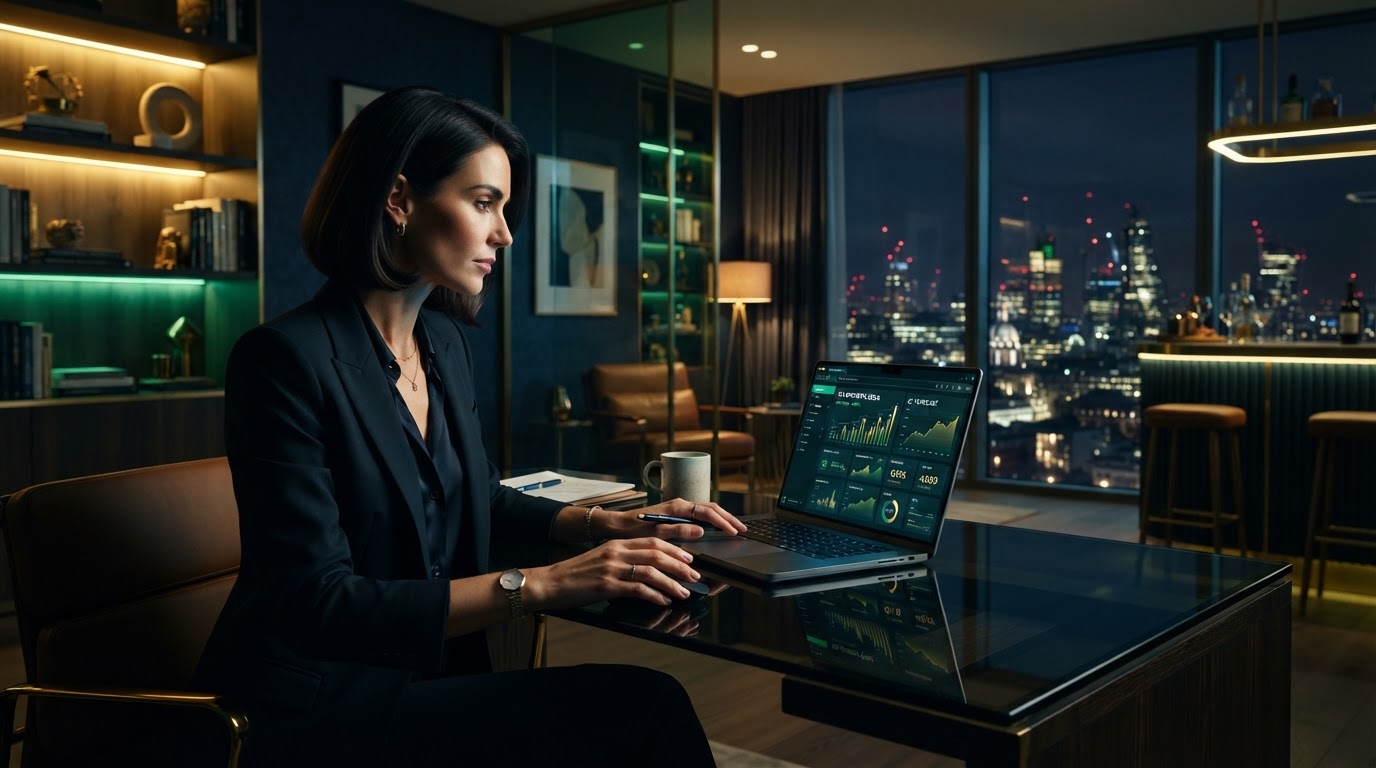 Executive partner reviewing growth dashboard metrics