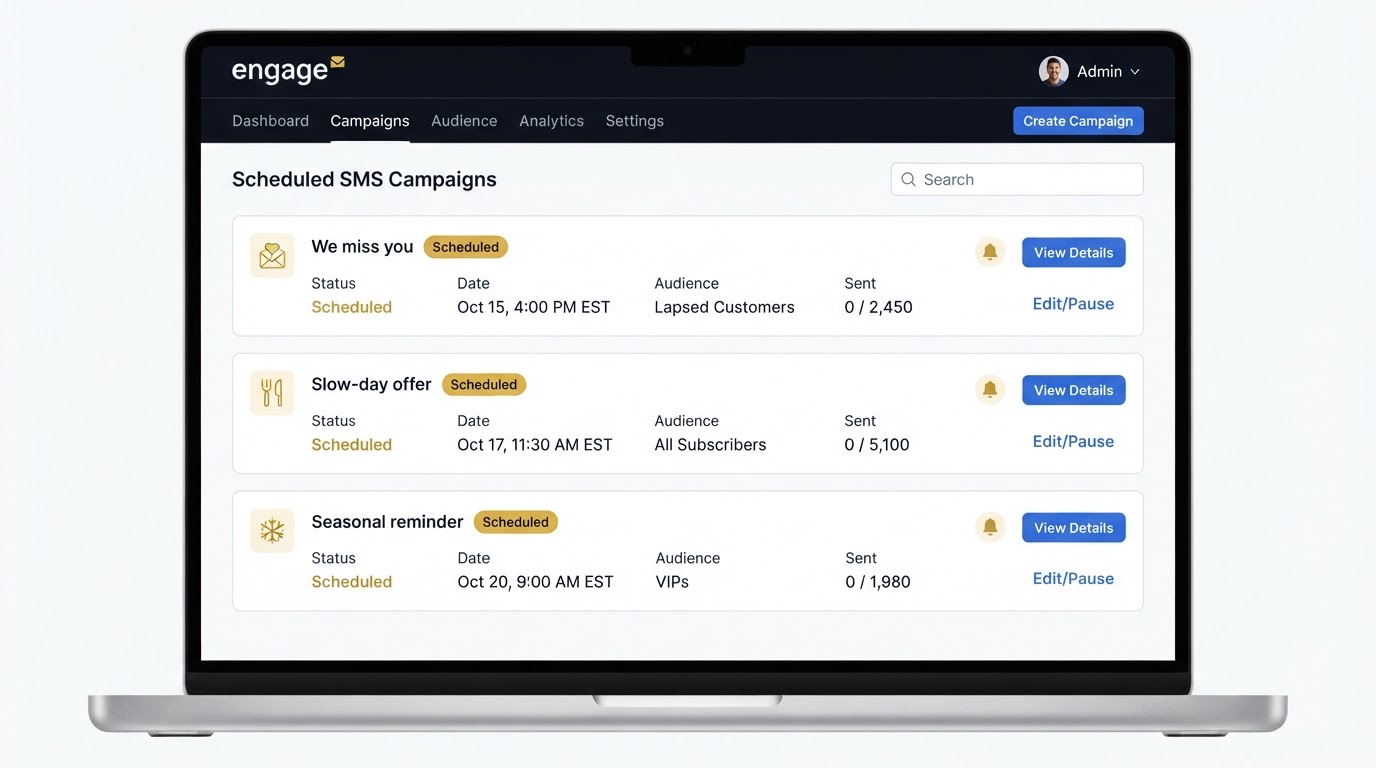 Automated campaigns for lapsed customers, slow hours and birthdays