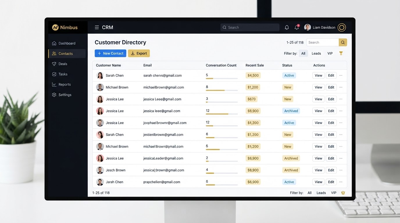 Customer list with visits, last visit and status tags