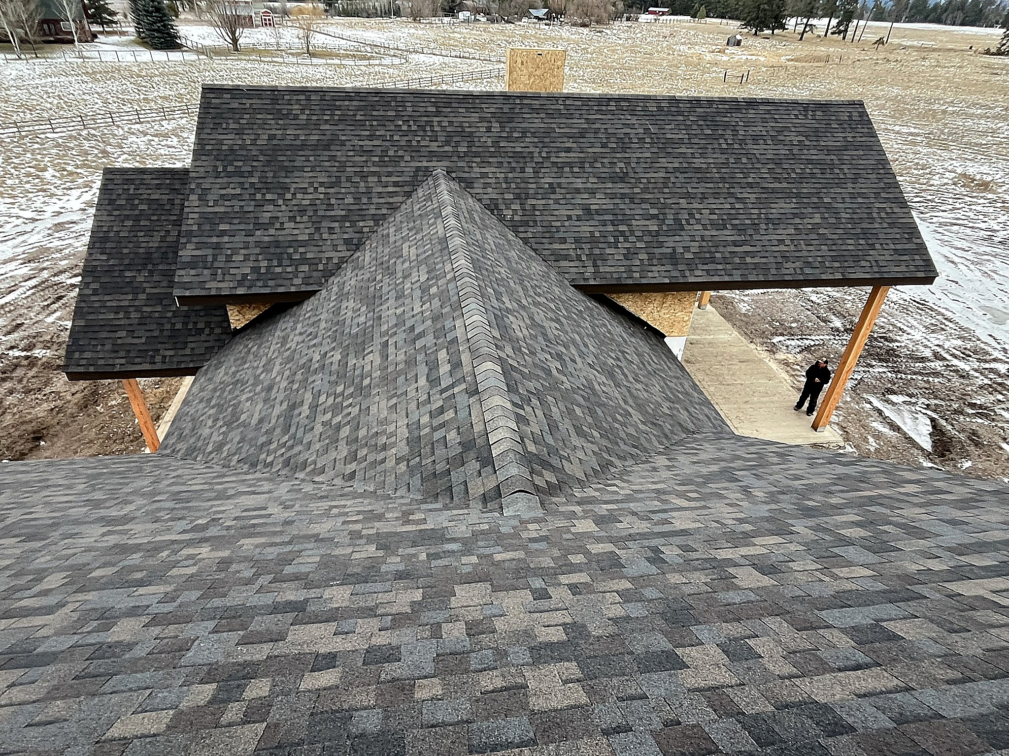 Asphalt shingle roof with multiple hips and valleys, Flathead Valley, Montana