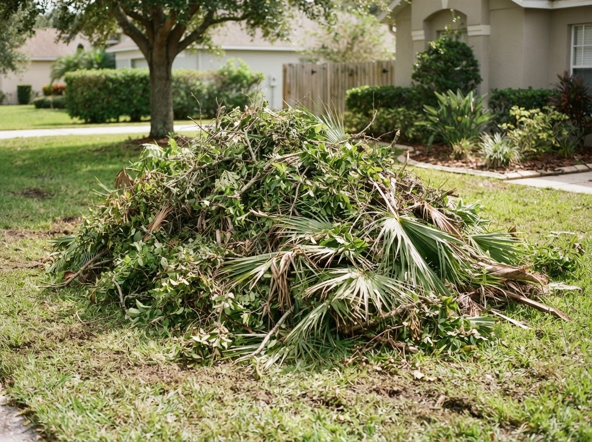 Yard debris and branches hauled from a Broward County property
