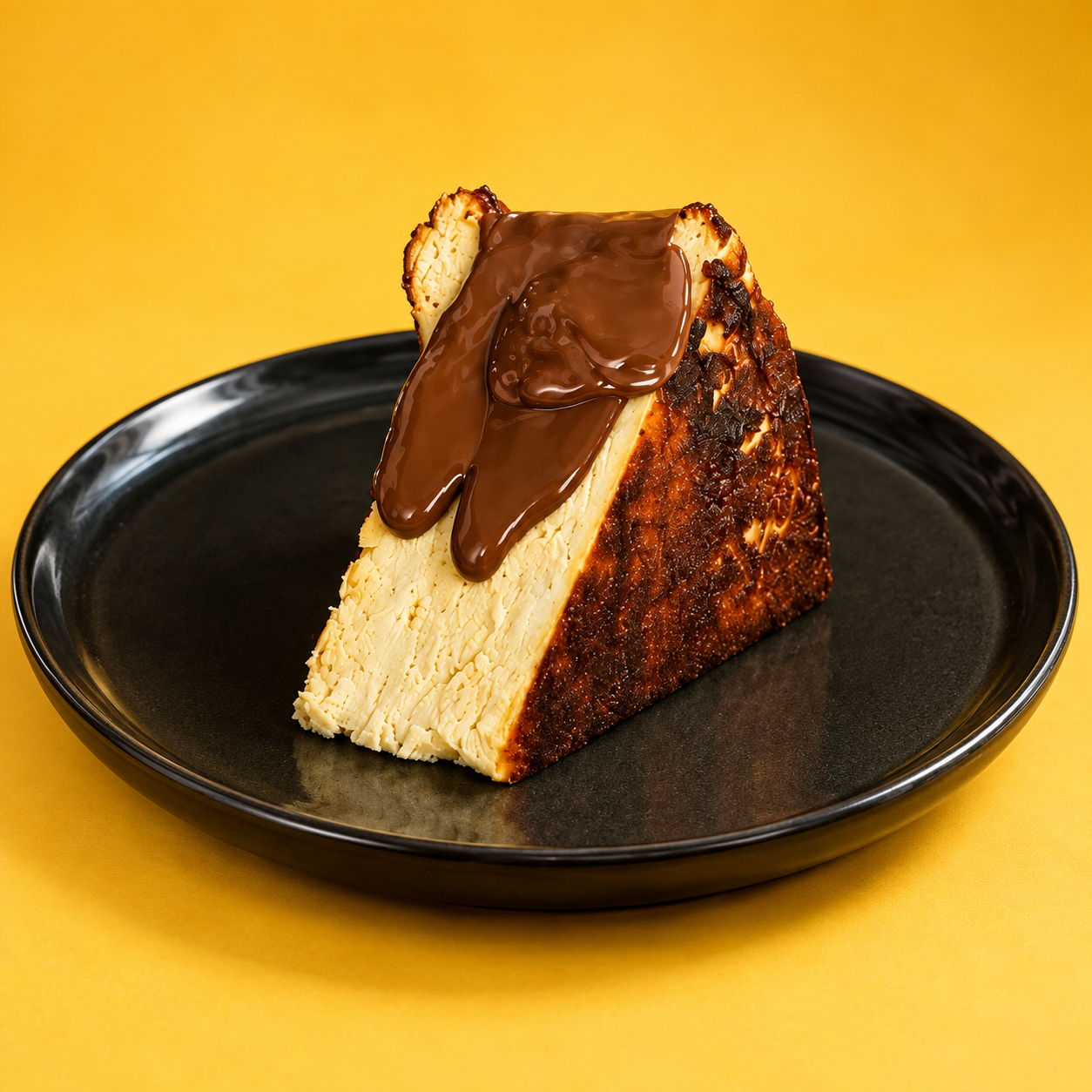 Chai & Co. Basque burnt cheesecake drizzled in rich molten chocolate