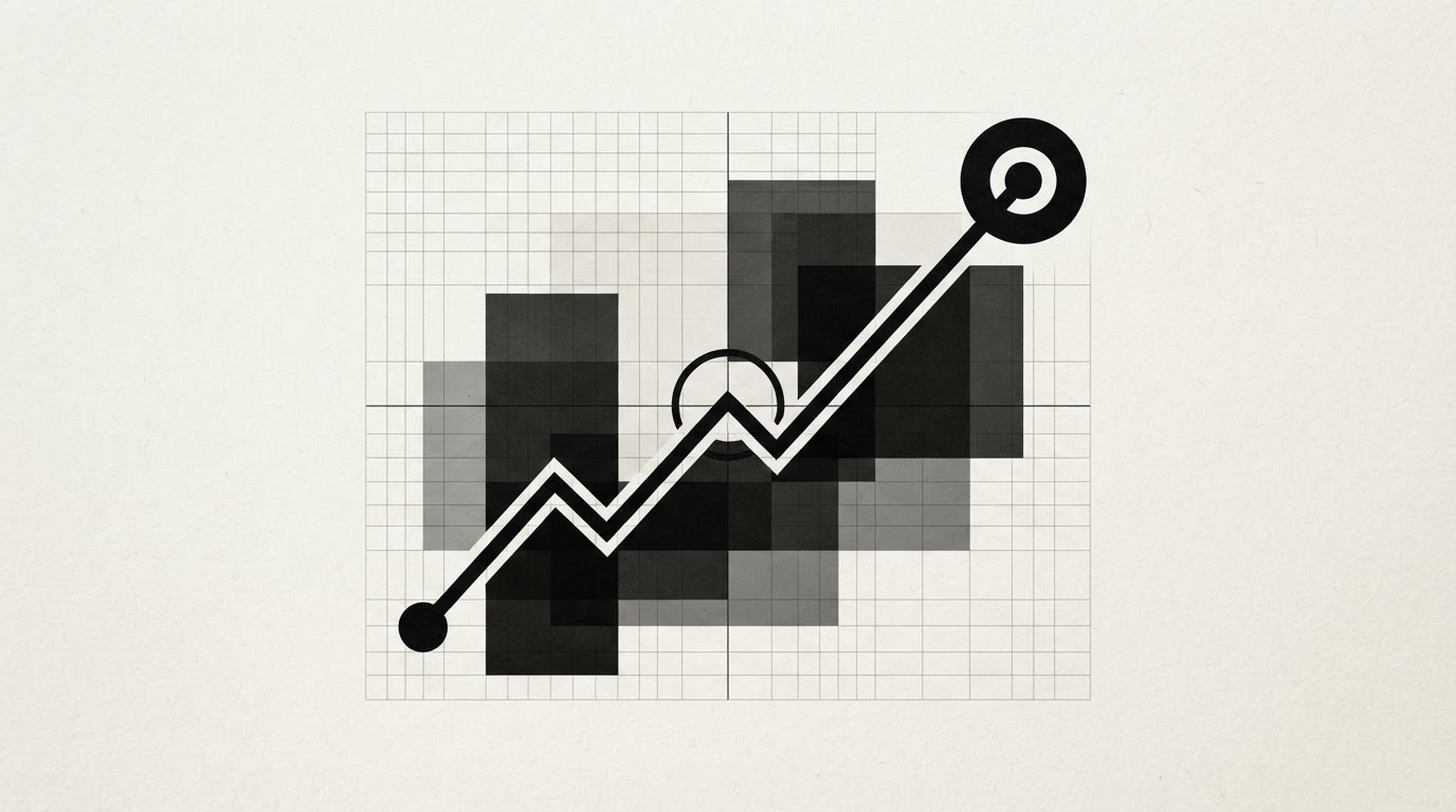 Abstract editorial composition representing business strategy and growth