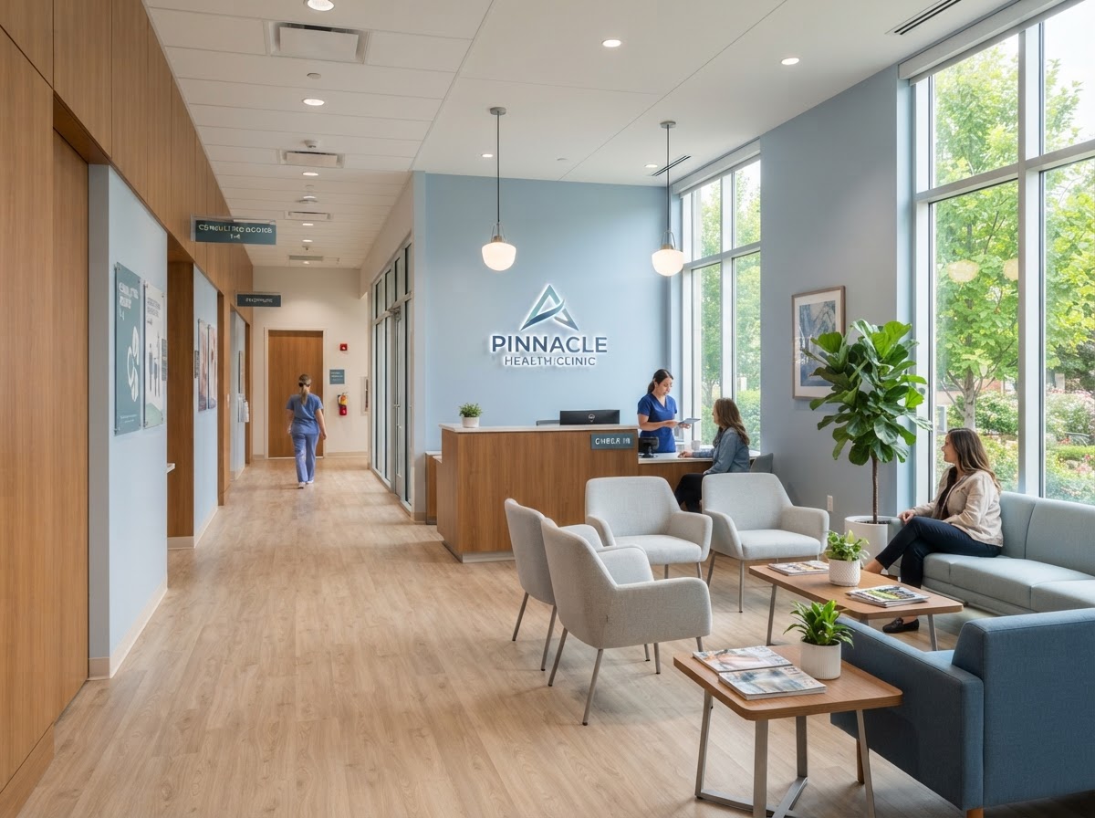 Clinic hallway and waiting area at LaserTech