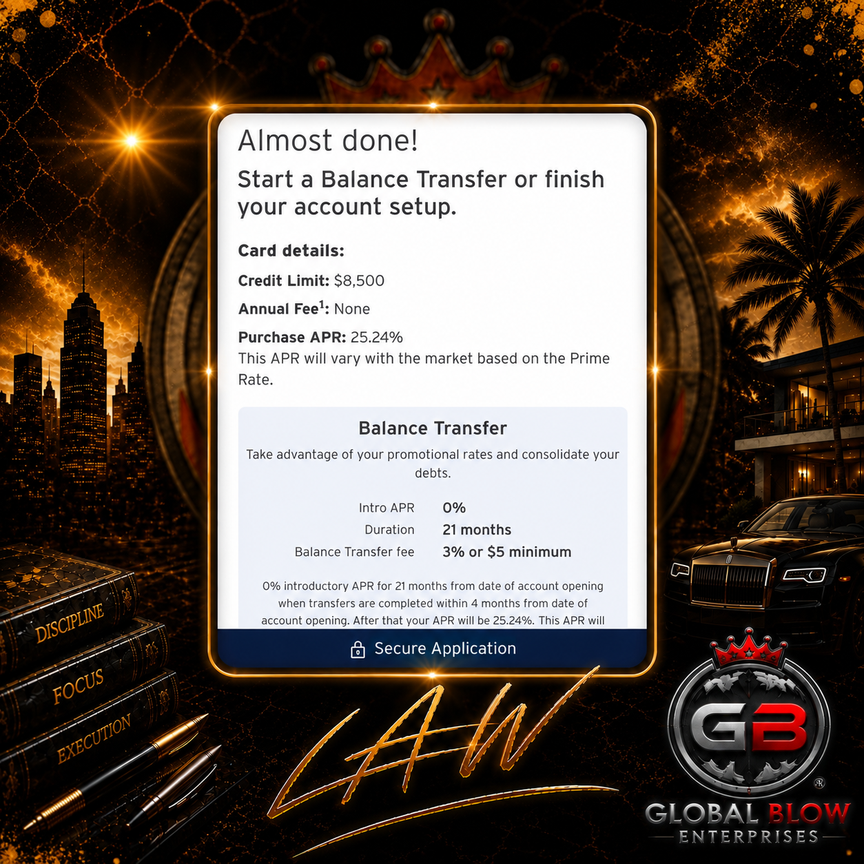 0% APR for 21 Months with $8,500 Balance Transfer Facility