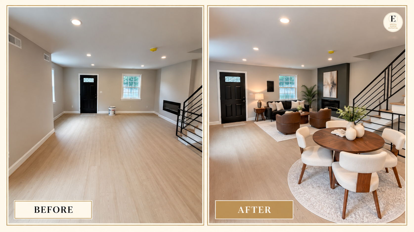 Before & After: Lower Level Living & Dining Staging