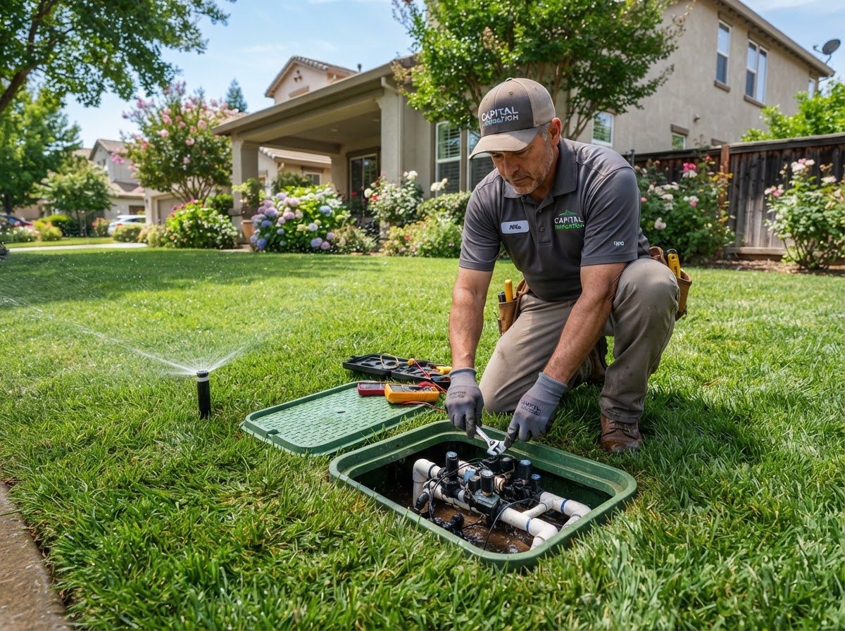 Sacramento Sprinkler Service Technician Inspecting System