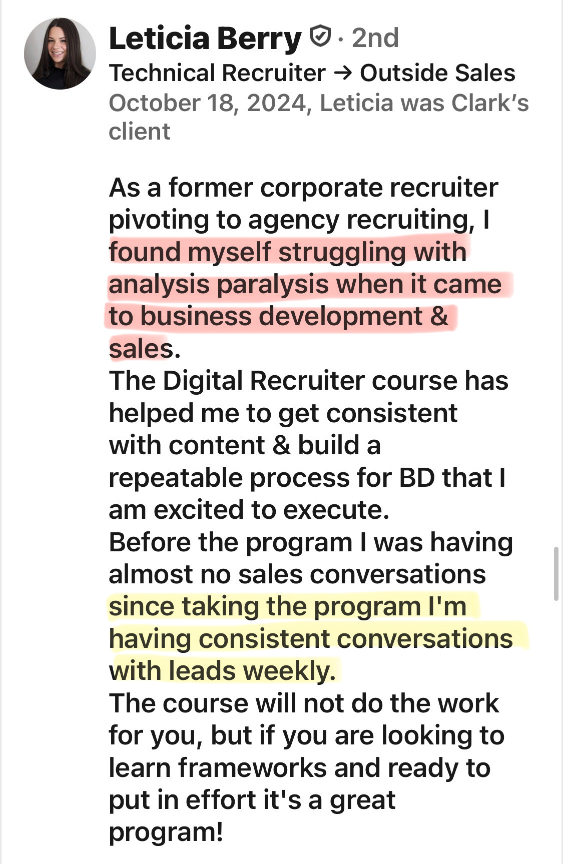 Leticia Berry client testimonial